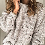 Lazy style thick needle hollow loose round neck sweater