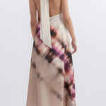 Unique Printed Halterneck Lace Up Backless Maxi Dress