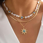 Vintage Eye Pearl Sun Turquoise Necklace