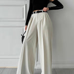 High Waisted Loose Pleated Solid Color Split-Joint Suit Pants Trousers