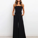 Smocked Strapless Jumpsuits Wide Leg Long Pants Rompers