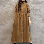 Original Solid Corduroy Lapel Dress