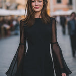 Elegant Sheer-Sleeve Mini Dress With Flared Cuffs