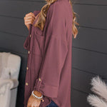 Striped Single-breasted Mid-length Corduroy Shirt Jacket