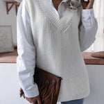 V-neck Knit Sweater Vest Loose Fit Casual Vintage Classic Sleeveless Crop Sweater Tops