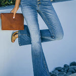 High-waist Jeans Stitching Buttons Micro-flared Pants