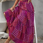 Tiered Paisley Print Long A-Line Skirt Boho Holiday Maxi Skirts