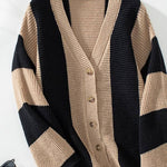 Contrast Striped Women's Sweater Cardigan Autumn And Winter Casual Loose Women's Knitting Shirt