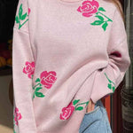 Round Neck Rose Print Sweater