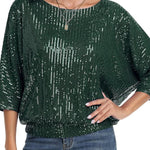 Solid Color Sequined Loose Round Neck Casual Top