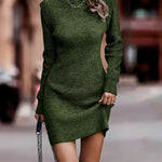 Round Neck Long Sleeve Sexy Sweater Dress
