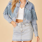 Fringe Denim Jacket Cropped Tassel Jean Jacket