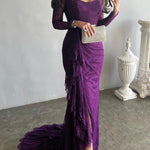 Long Sleeves Mermaid Mesh See-Through Split-Side Square-Neck Evening Dresses Maxi Dresses