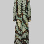 Balloon Sleeves Long Sleeves Big Hemline Contrast Color Pleated Print Zipper Stand Collar Maxi Dresses