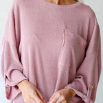 Kpion Pocket Crew Neck Button Down Long Sleeve Top