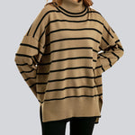 Striped Sweater Casual Turtleneck Knit Pullover Jumper Tops