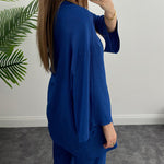 Two-Piece Set Long Sleeve Shirt Solid Color Pleated Elastic Waist Long Pants