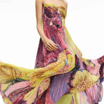 Spaghetti Strap Waisted Floral Print Swing Maxi Dress