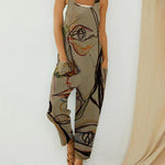 Sleeveless U-Neck Bib Overall High Waist Loose Comfy Beach Jumpsuit Wide Leg Rompers