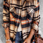 Brown Plaid Button Up Long Sleeve Flannel Shacket