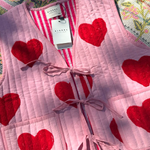 Red Heart Print Lace-up Vest