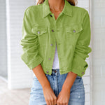 Nadorine Cropped Denim Jacket Button Down Short Trucker Distressed Raw Hem Ripped Jean Jackets