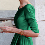 A-Line Loose Pleated Pockets Solid Color Split-Joint Round-Neck Midi Dresses