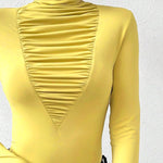 Long Sleeves Skinny Pleated Solid Color Split-Joint High Neck T-Shirts Tops