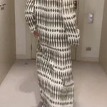 Loose Printed Long Sleeves Loose V-Neck Maxi Dresses