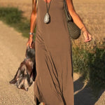 Solid Color V-neck Sleeveless Casual Loose Maxi Dress
