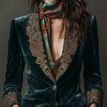 Velvet Blazer With Intricate Embroidered Lapels