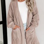 Ribbed Trim Hollow Knit Side Slits Cardigan