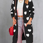 Heart Graphic Open Front Cardigan with Pockets