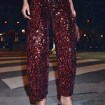 Gala Goddess Sequin High Rise Zipper Waist Wide Leg Pants