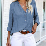 Nadorine Shirts Half-Button Down T Shirt Solid Collared Plus Size V Neck Cute Blouse Tops
