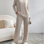 Women's Two Pieces Sets Ribbed Knit Turtleneck Long-Sleeve Top & Pants Set