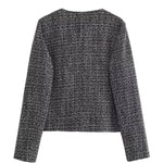 Round Neck Slim Fit Colorblock Women's Button Jacket