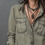 Vintage Pockets Long Sleeve Washed Blouse