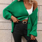 Nadorine Women's Button Down Horizontal-Ribbing Longline Cardigan