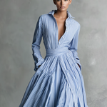 Women's Striped Polyester-cotton Blend Shirt Collar Belt Maxi Dress