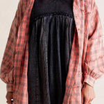 Women's Mineral Washed Button Down Plaid Flannel Shirt