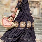 Mid-sleeve bell-sleeve tie V-neck dress