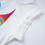 Cap Sleeve Loose Multi-Colored Printed High-Neck T-Shirts Tops