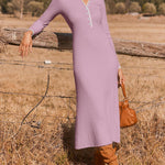 Turndown Collar Button Knit Slim Fit Maxi Dress