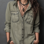 Vintage Pockets Long Sleeve Washed Blouse