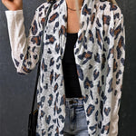 White Leopard Print Casual Open Front Cardigan