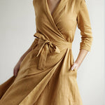 Mid-sleeve Tie Lapel Large Swing Dress Solid Color Casual Dress