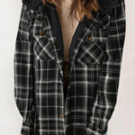 Fashion Plaid Long Sleeve Pocket Casual Hooded Jacket