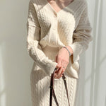 Women's Elegant Two Pieces Sweater Outfits Open Front Cardigan and Bodycon Skirt Sets