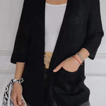 Solid Color Loose Long Sleeve Pocket Knitted Cardigan